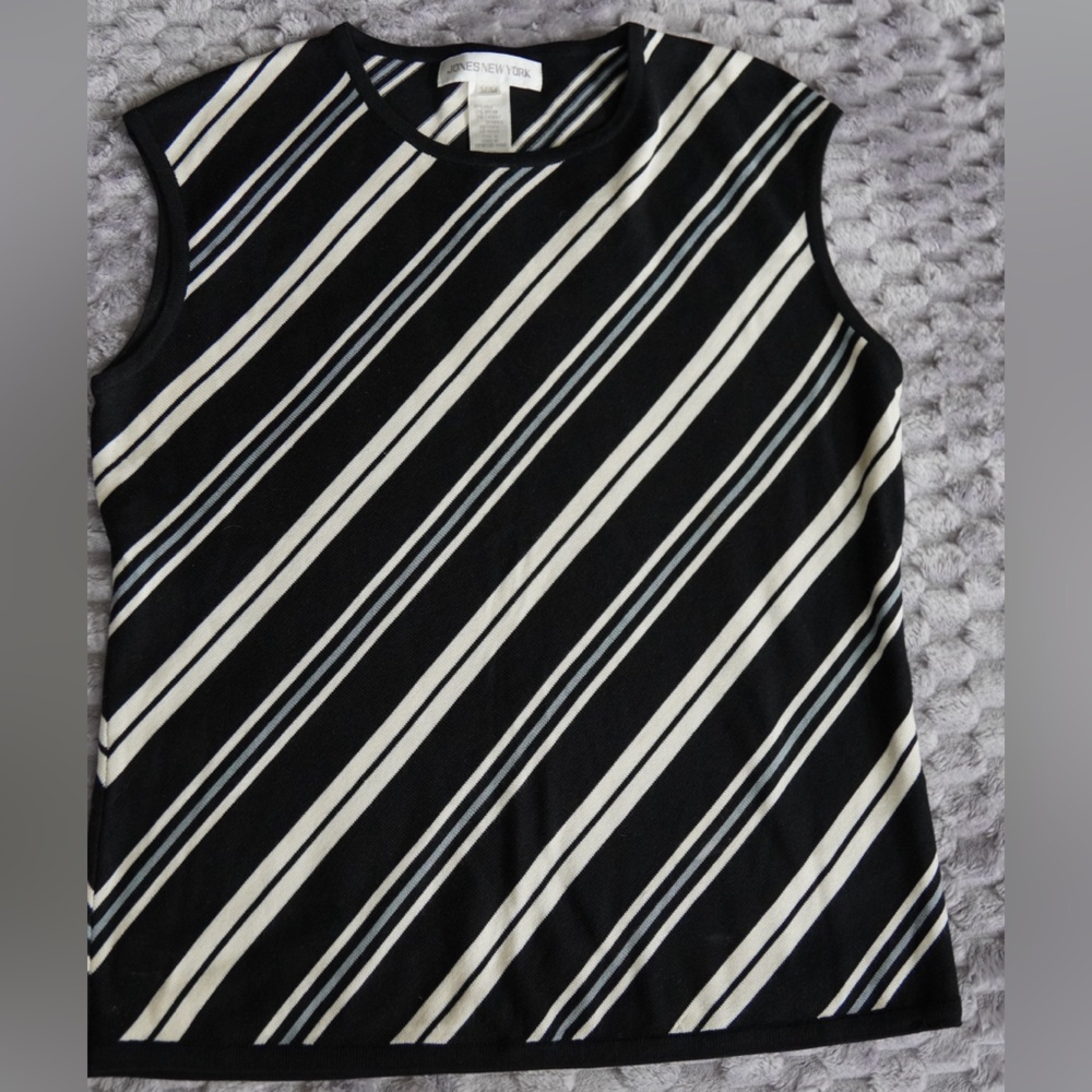 Jones New York Black and White Striped Top